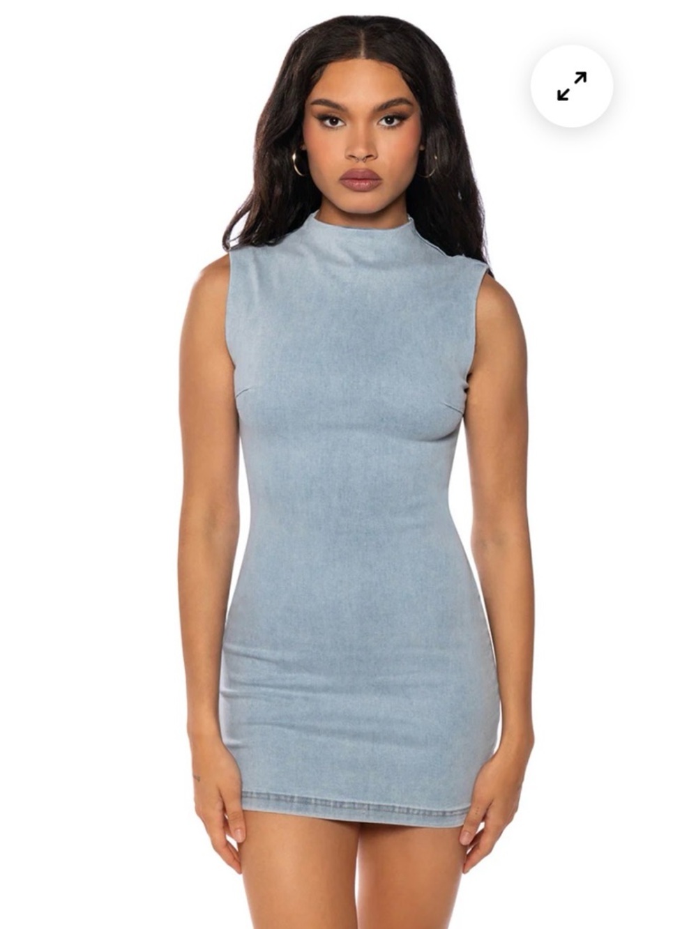 Akira Into the Night Metallic Pale Blue Denim Metallic Bodycon Mini Dress XL